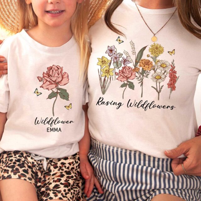 Personalized Raising a Wildflower Shirt Mama Mini Matching Tee