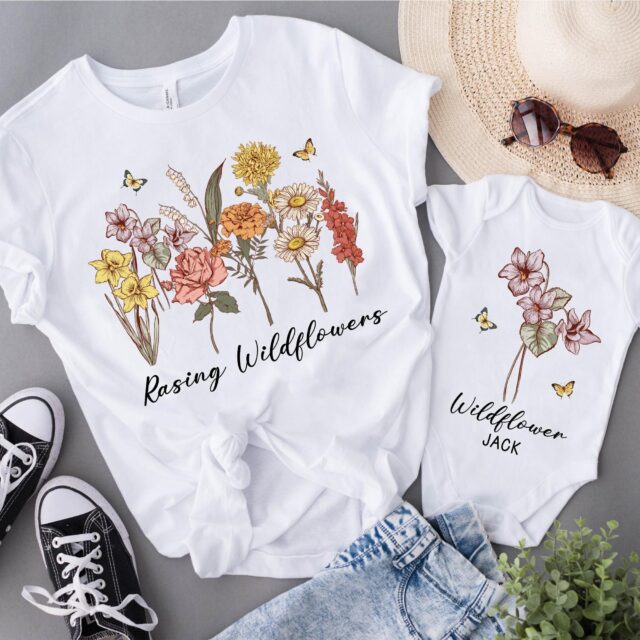 Personalized Raising a Wildflower Shirt Mama Mini Matching Tee