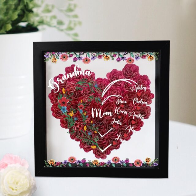 Personalized Mom Flower Shadow Box Custom Roses Gift for Mom & Grandma