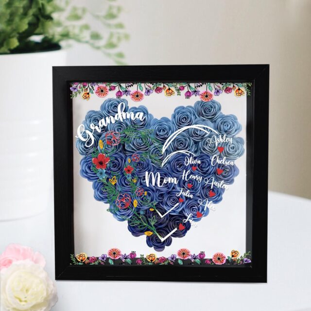 Personalized Mom Flower Shadow Box Custom Roses Gift for Mom & Grandma
