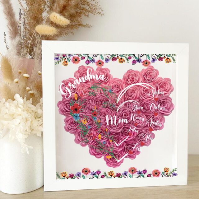 Personalized Mom Flower Shadow Box Custom Roses Gift for Mom & Grandma