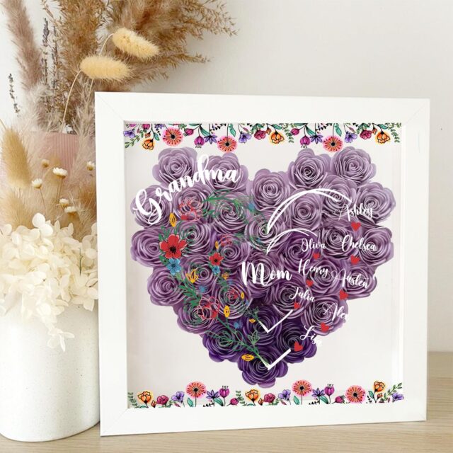 Personalized Mom Flower Shadow Box Custom Roses Gift for Mom & Grandma