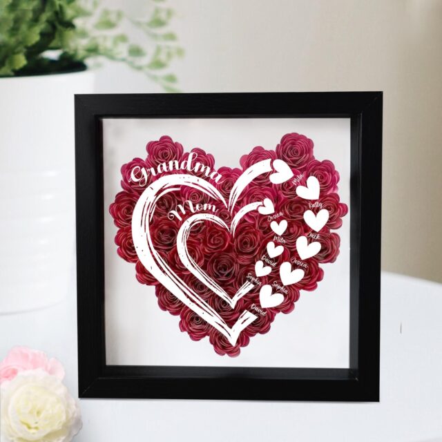 Personalized Mom Flower Shadow Box Custom Roses Gift for Grandma