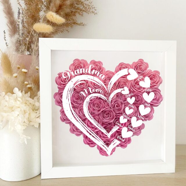 Personalized Mom Flower Shadow Box Custom Roses Gift for Grandma