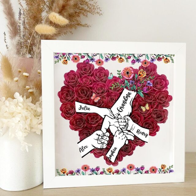 Custom Mom Flower Shadow Box Personalized Roses Gift for Mom & Grandma