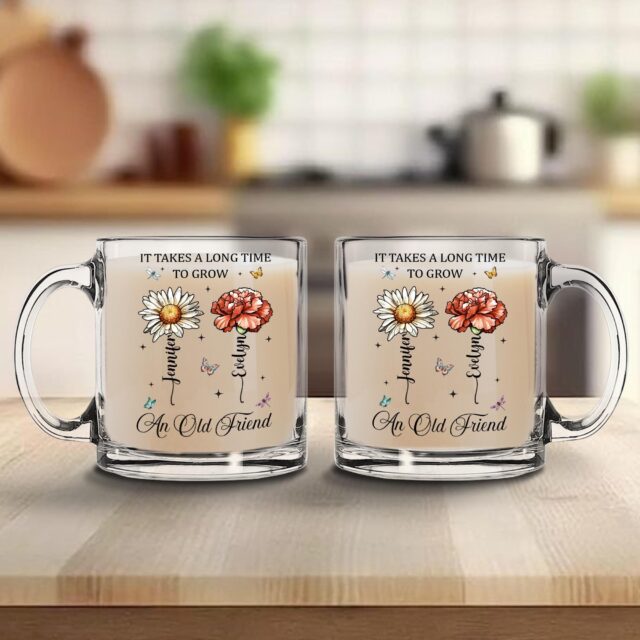Personalized Birth Month Flower Friends Glass Mug Bestie Gift