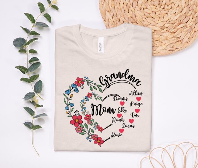 Personalized Grandma Heart Shirt Custom Grandma Tee with Kids & Grandkids Names