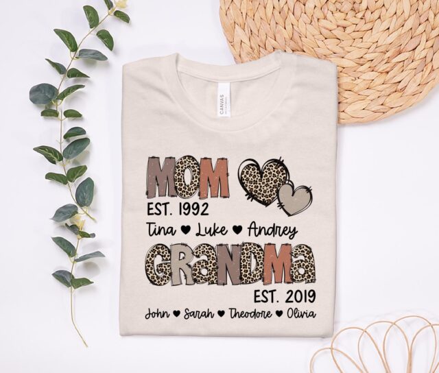 Custom Grandma Est Shirt Personalized Mom to Grandma Leopard Sweatshirt