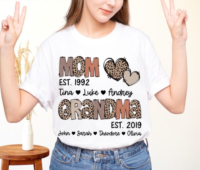Custom Grandma Est Shirt Personalized Mom to Grandma Leopard Sweatshirt