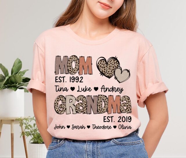 Custom Grandma Est Shirt Personalized Mom to Grandma Leopard Sweatshirt