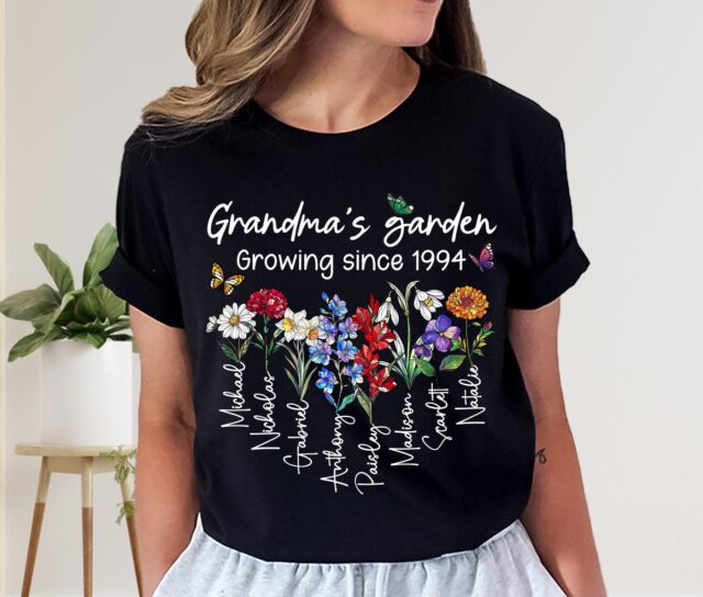 Personalized Grandmas Garden Shirt Custom Birth Flower Tee with Kid Names