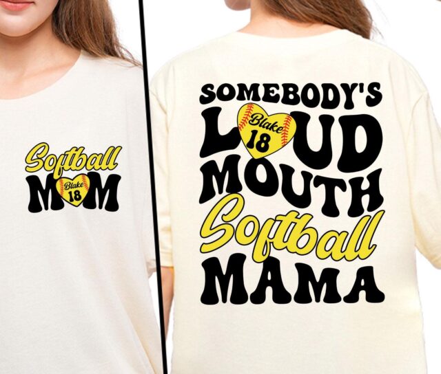 Personalized Softball Mom Shirt Custom Name and Number Loud Mouth Softball Mama Tee