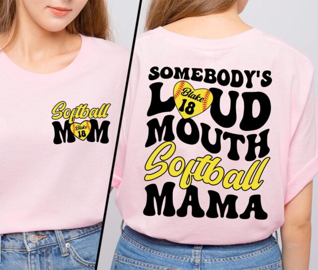 Personalized Softball Mom Shirt Custom Name and Number Loud Mouth Softball Mama Tee