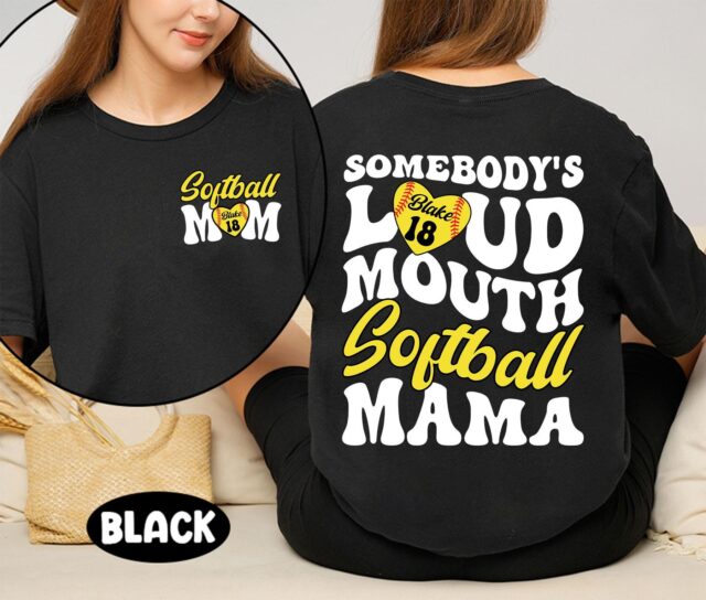 Personalized Softball Mom Shirt Custom Name and Number Loud Mouth Softball Mama Tee