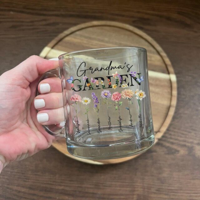 Personalized Grandmas Garden Glass Mug Custom Birth Flower Mug with Kid Name
