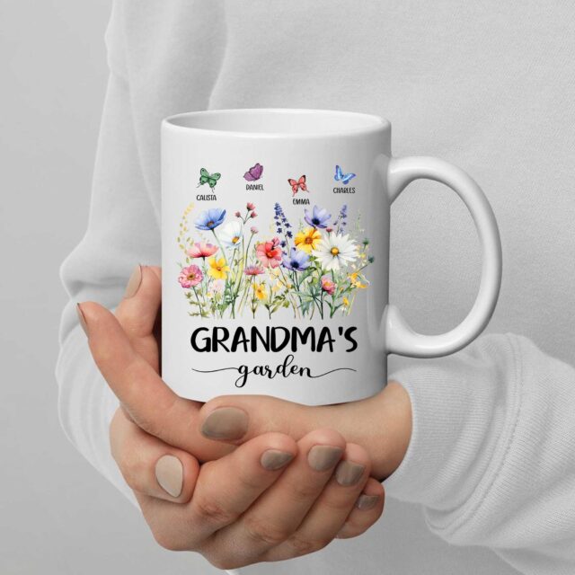 Personalized Mamas Garden Mug Custom Grandma Nana Mom Wildflower Butterfly Mug