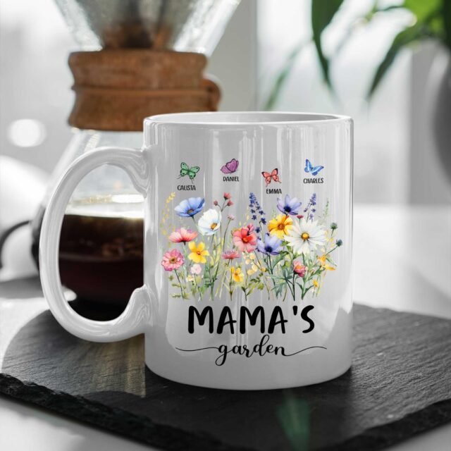 Personalized Mamas Garden Mug Custom Grandma Nana Mom Wildflower Butterfly Mug