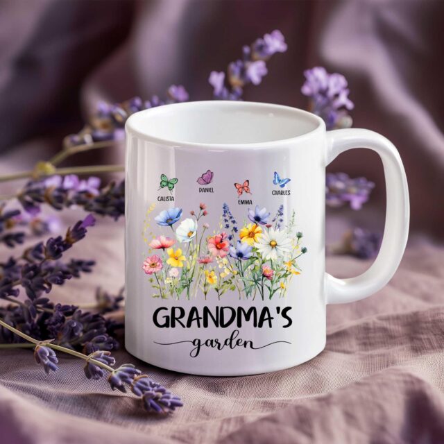 Personalized Mamas Garden Mug Custom Grandma Nana Mom Wildflower Butterfly Mug