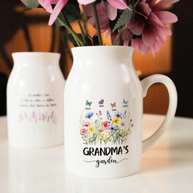Personalized Grandma’s Garden Vase – Custom Grandkid Name Flower Gift