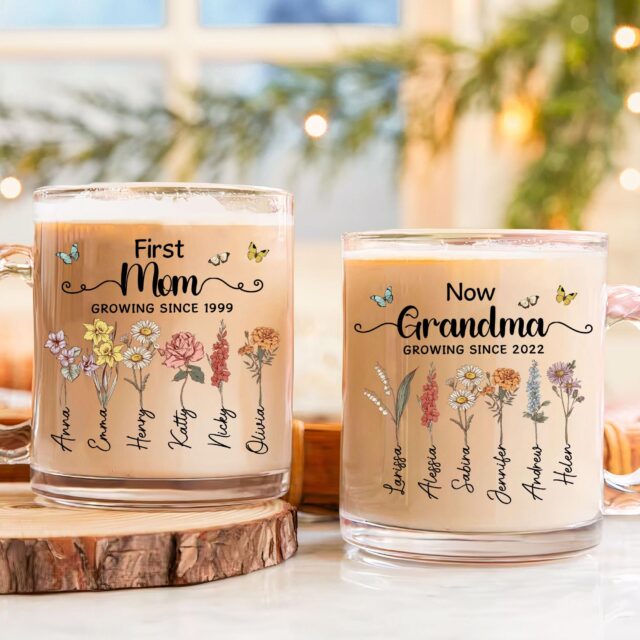 Personalized Grandma’s Garden Glass Mug – Custom Birth Month Flower Gift