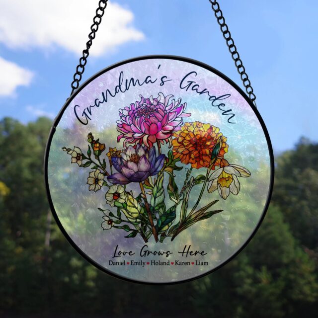 Custom Grandma’s Garden Suncatcher – Personalized Birth Month Flowers