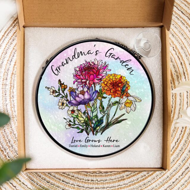 Custom Grandma’s Garden Suncatcher – Personalized Birth Month Flowers