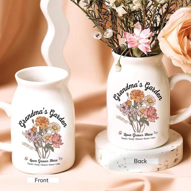 Personalized Grandma’s Garden Vase – Custom Birth Month Flowers