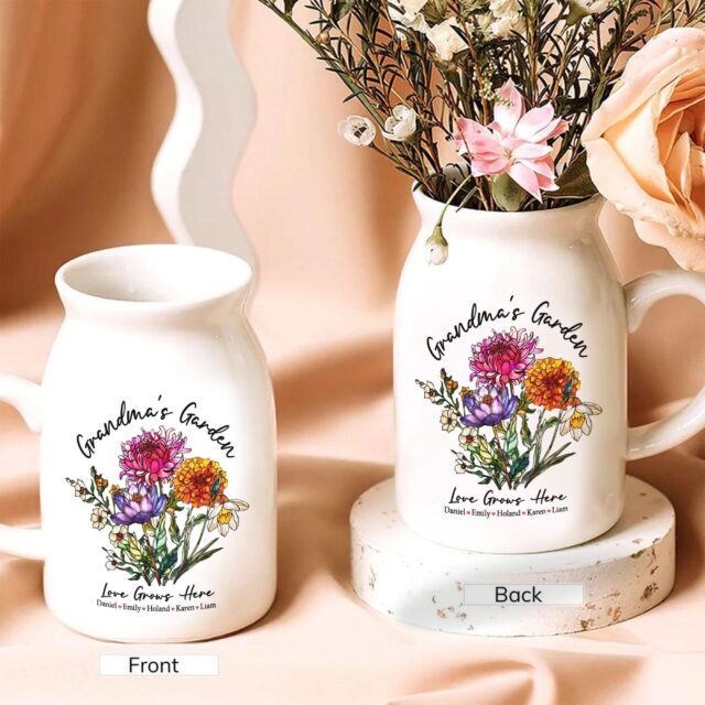 Custom Birth Month Flowers Vase – Personalized Grandma’s Garden Gift