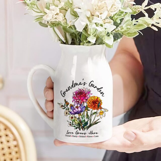 Custom Birth Month Flowers Vase – Personalized Grandma’s Garden Gift