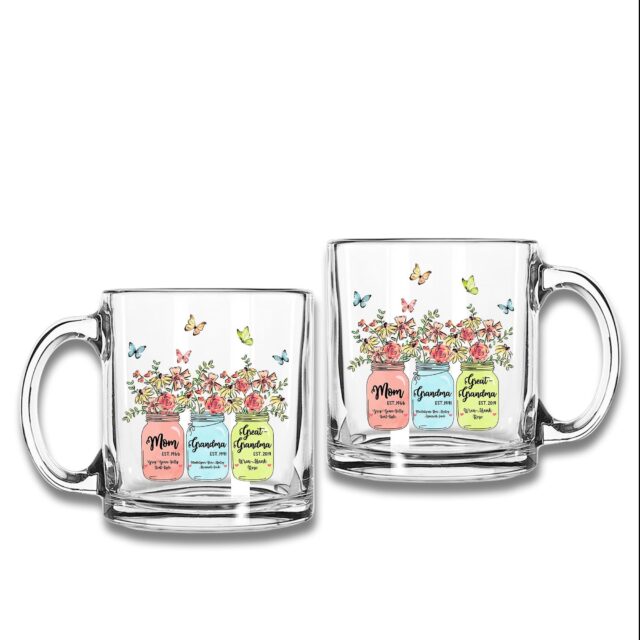 Great Grandma Glass Mug – Personalized Grandma’s Garden Gift