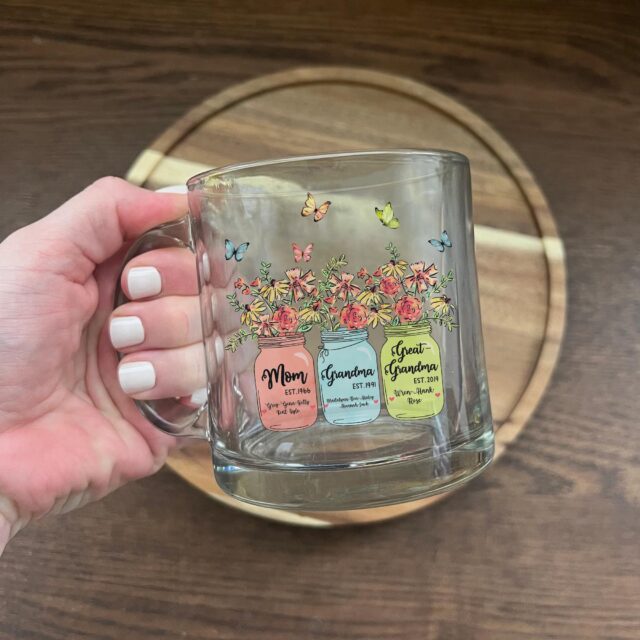 Great Grandma Glass Mug – Personalized Grandma’s Garden Gift