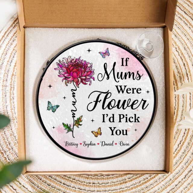 Custom Grandma Stained Glass Suncatcher – Personalized Flower Gift with Grandkids’ Names