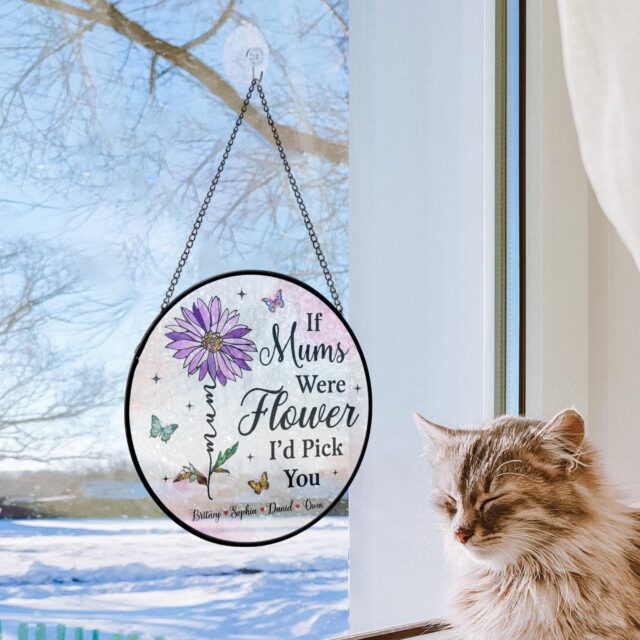 Custom Grandma Stained Glass Suncatcher – Personalized Flower Gift with Grandkids’ Names