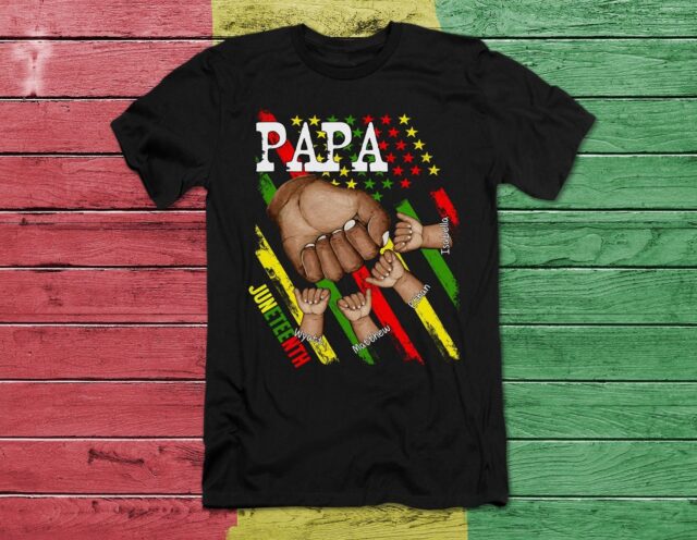 Personalized Papa T-Shirt – Fist Bump with Grandchild Names for Juneteenth