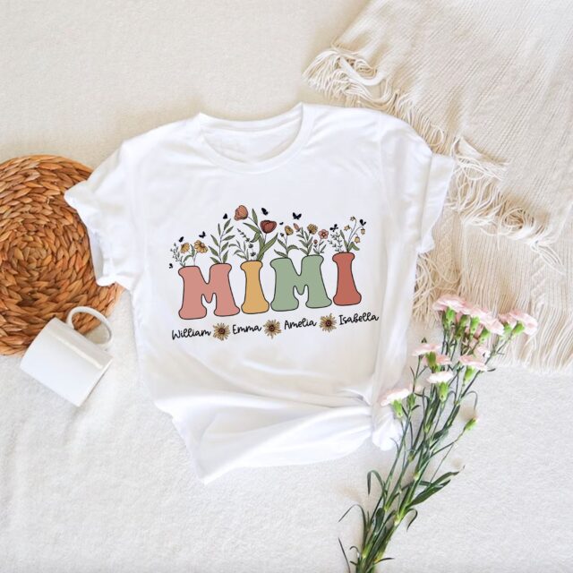 Personalized Wildflower Mimi Shirt with Grandkids Names – Grandma Shirt for Mother’s Day