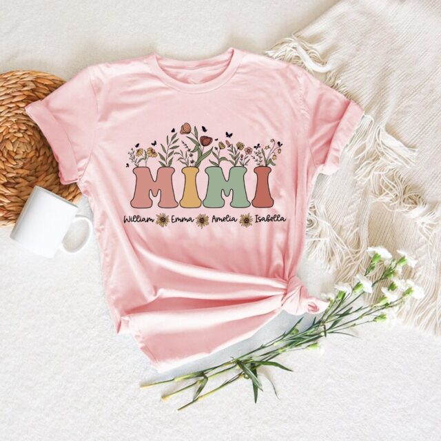 Personalized Wildflower Mimi Shirt with Grandkids Names – Grandma Shirt for Mother’s Day