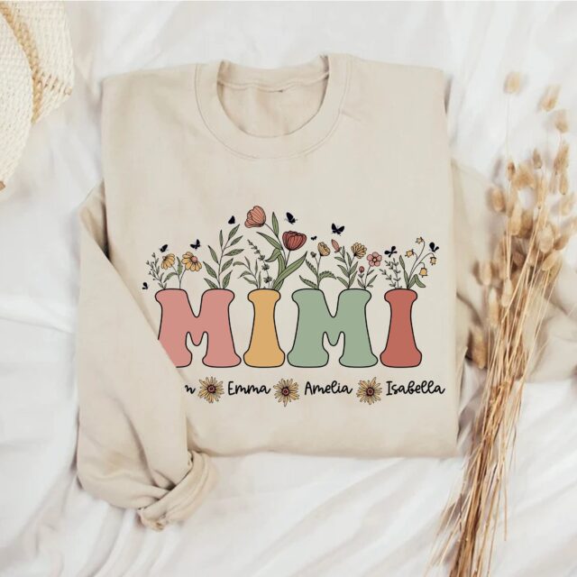 Personalized Wildflower Mimi Shirt with Grandkids Names – Grandma Shirt for Mother’s Day