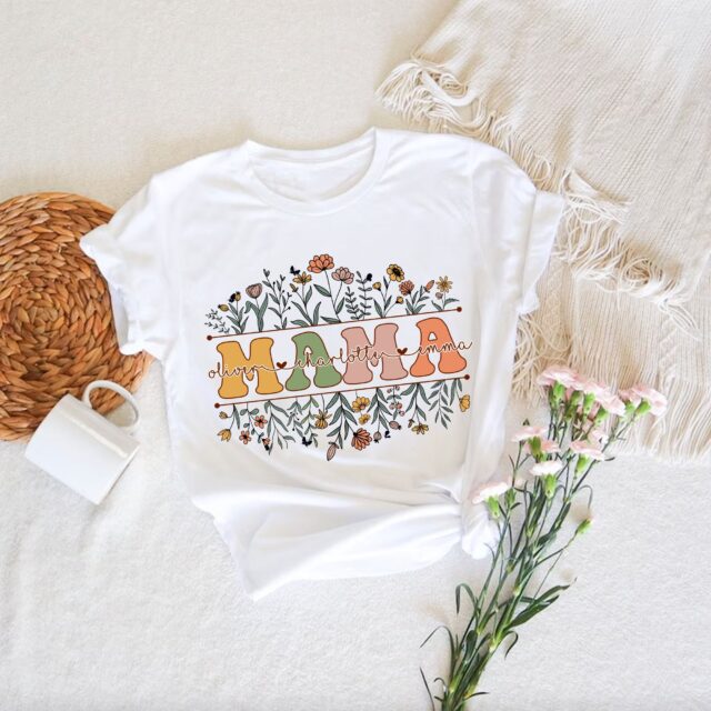 Custom Wildflowers Mama Shirt – Kids Names Gift
