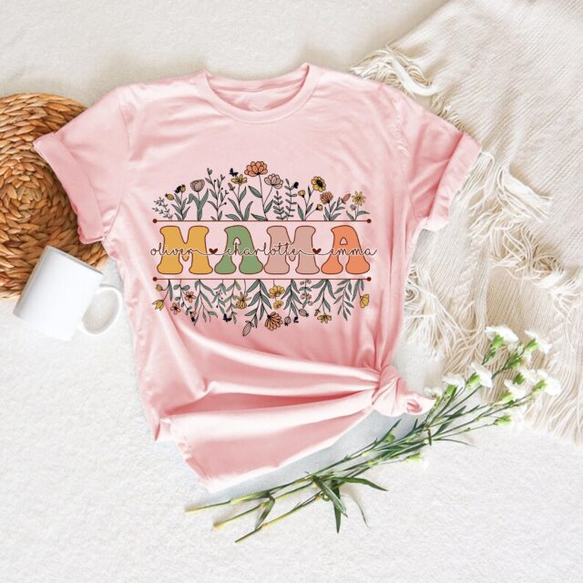 Custom Wildflowers Mama Shirt – Kids Names Gift