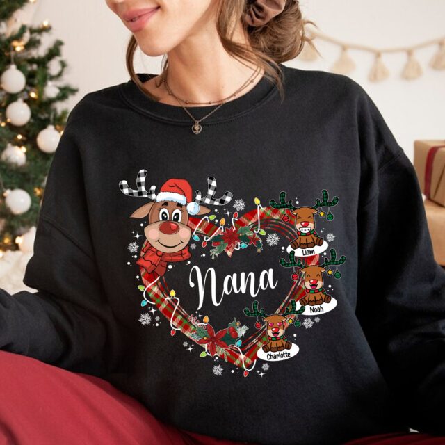 Custom Christmas Reindeer Grandma Shirt – Grandkids’ Names Gift