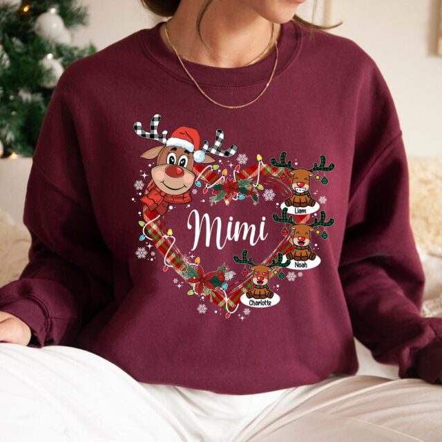 Custom Christmas Reindeer Grandma Shirt – Grandkids’ Names Gift