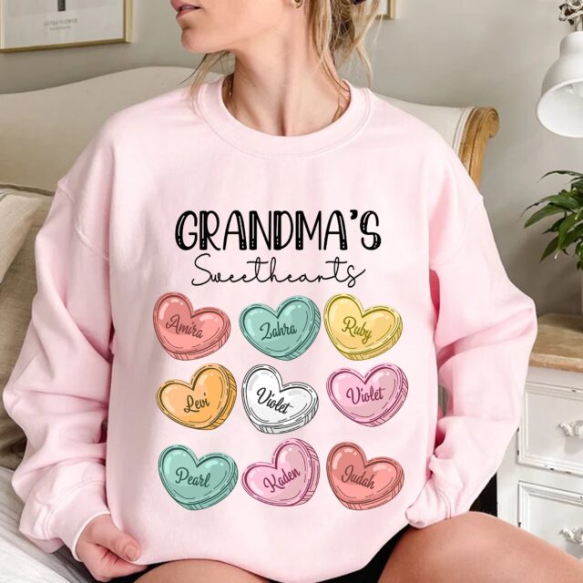 Personalized Grandma’s Sweethearts Shirt – Custom with Grandkids’ Names for Valentine’s Day