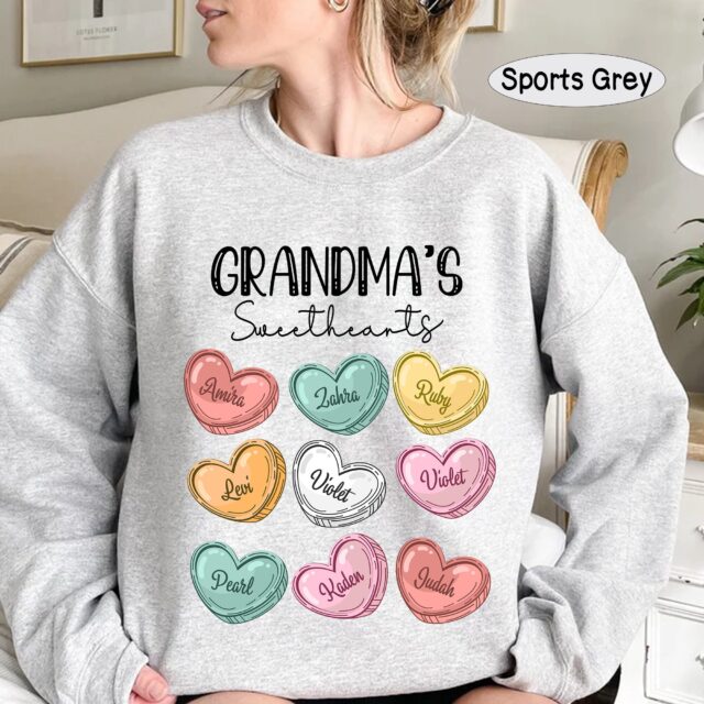 Personalized Grandma’s Sweethearts Shirt – Custom with Grandkids’ Names for Valentine’s Day