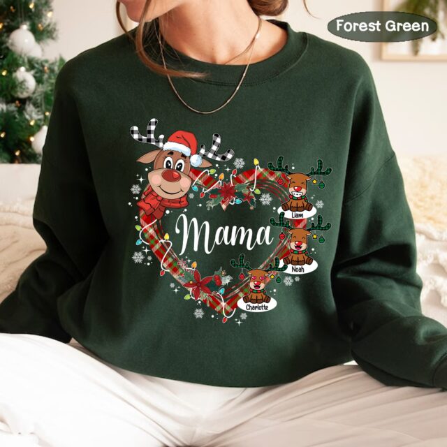 Custom Christmas Reindeer Grandma Shirt – Grandkids’ Names Gift