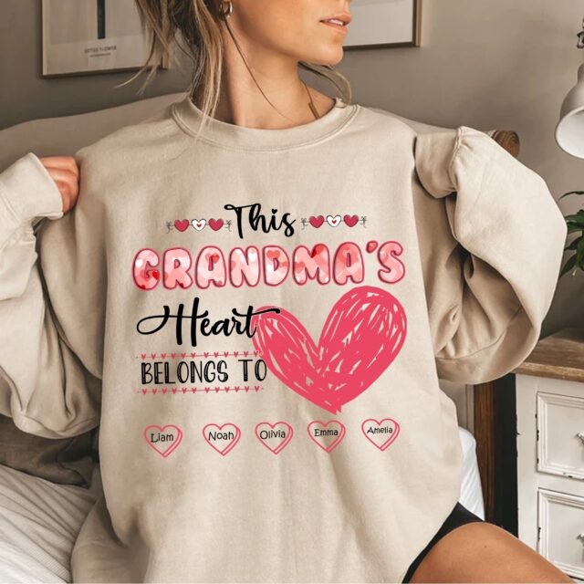 This Grandma’s Heart Belongs To Shirt with Grandkids Names – Valentine’s Gift