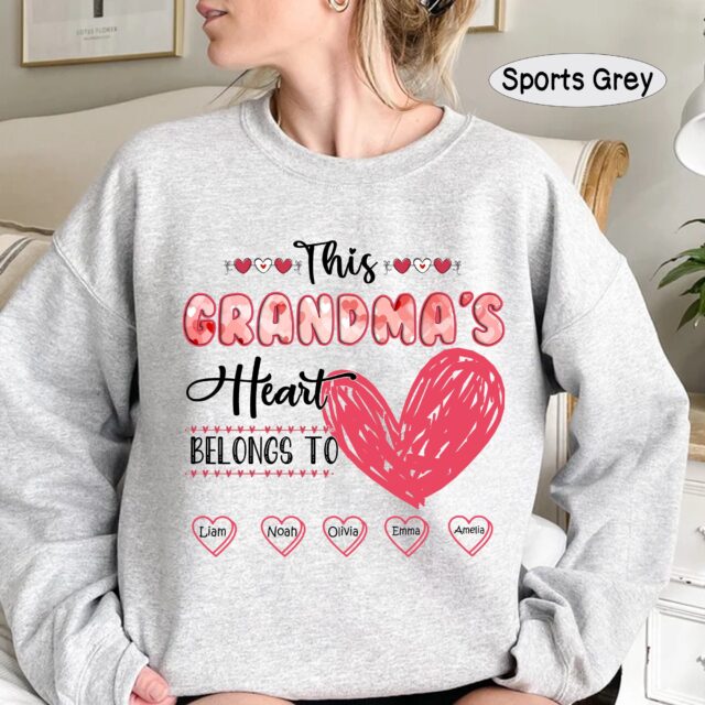 This Grandma’s Heart Belongs To Shirt with Grandkids Names – Valentine’s Gift