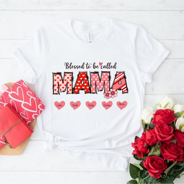 Custom Blessed to Be Called Grandma Shirt – Valentine Heart Mimi & Nana Gift