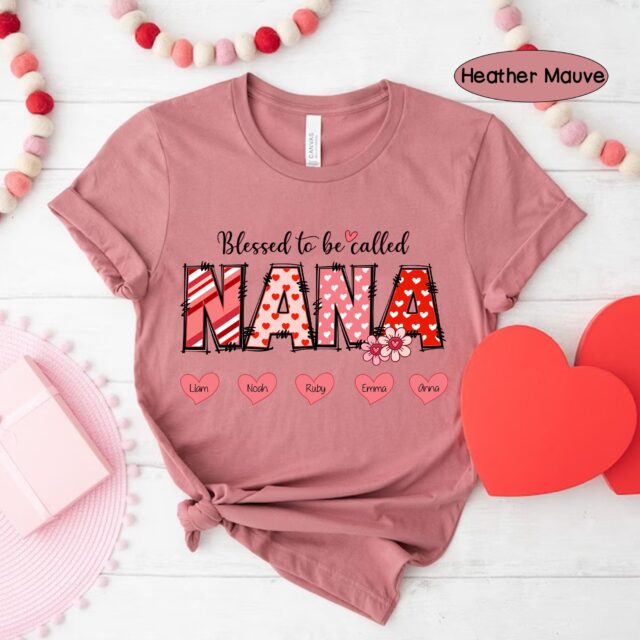 Custom Blessed to Be Called Grandma Shirt – Valentine Heart Mimi & Nana Gift