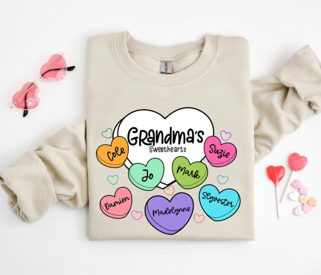 Grandma’s Sweethearts Shirt – Personalized with Grandkids’ Names for Valentine’s Day