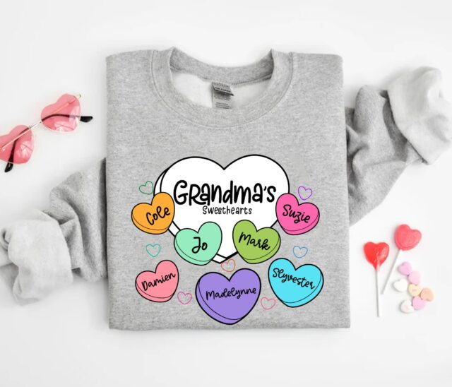 Grandma’s Sweethearts Shirt – Personalized with Grandkids’ Names for Valentine’s Day
